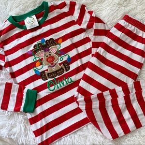 Boutique Olivia Monogram Striped Christmas Pajamas